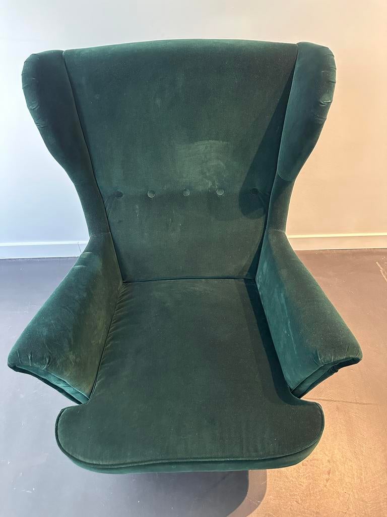 Donkergroene fluwelen fauteuil - Comfortabele wingback stoel, Ophalen, Gebruikt, Overige kleuren, Eén
