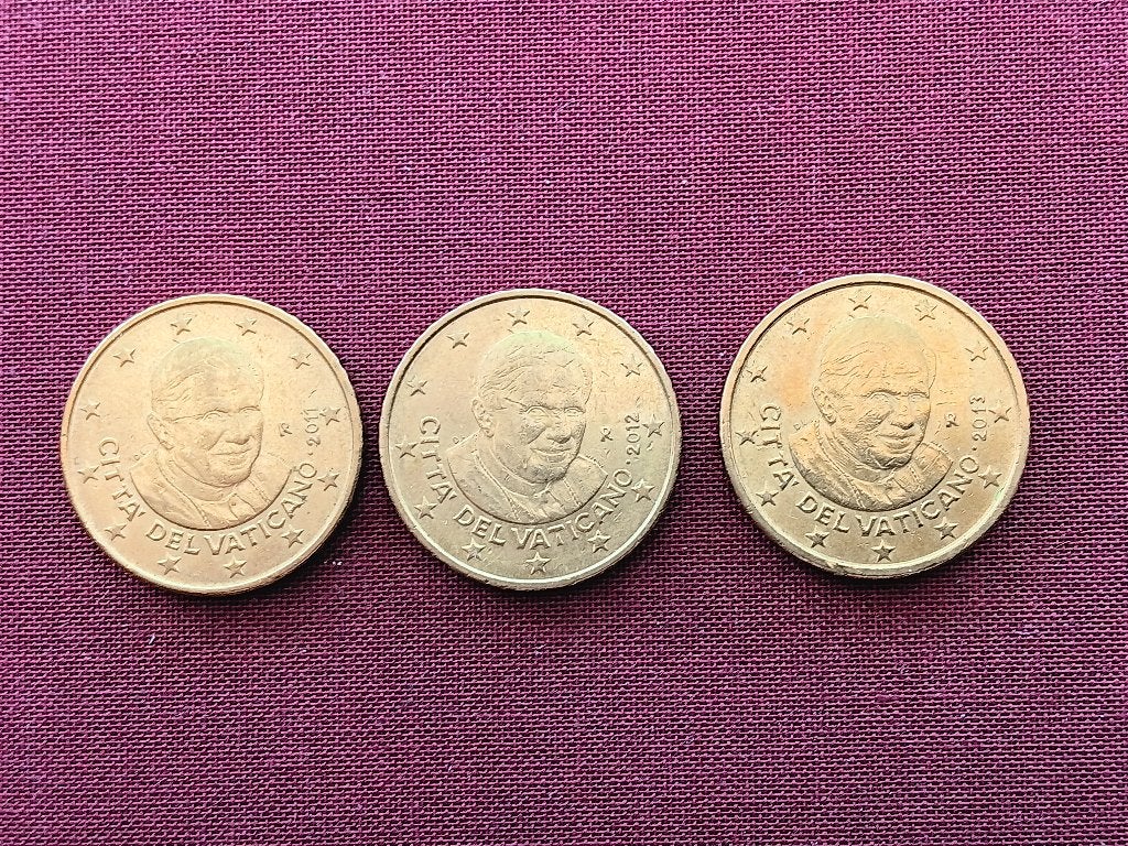 3 munten van 50 cent Vaticaan 2011-2012-2013, Verzenden, Vaticaanstad, 50 cent, Losse munt