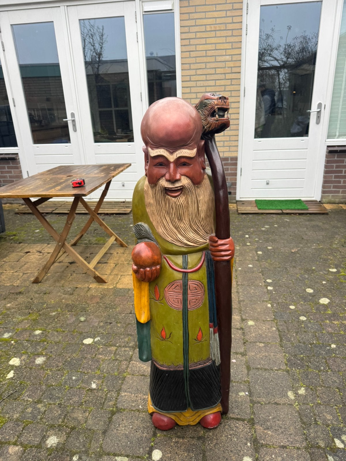 XXL Chinees Houten Beeld "Shou Xing" (Drakenstaf) - 130 cm!, Ophalen