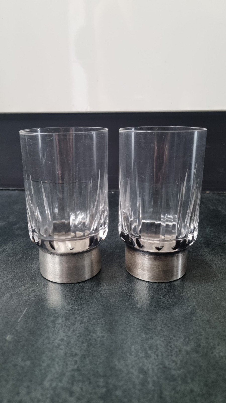 Set van 2 Kristallen Whiskey Glazen met Zilveren Voet, Antiek en Kunst, Ophalen of Verzenden