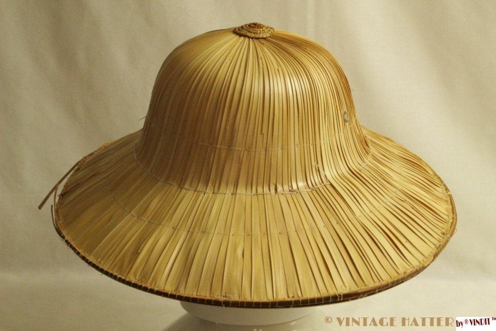 Vintage Jungle Safari hoed stro 59-60 in totaal drie maal, Ophalen of Verzenden, Gedragen, 58 of 59 cm (L, 7¼ of ⅜ inch), Hoed