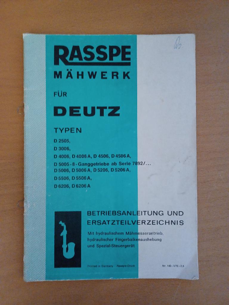 Onderdelenboek en handleiding Rasspe deutz 05 en 06 serie, Ophalen of Verzenden, Gelezen, Tractor en Landbouw