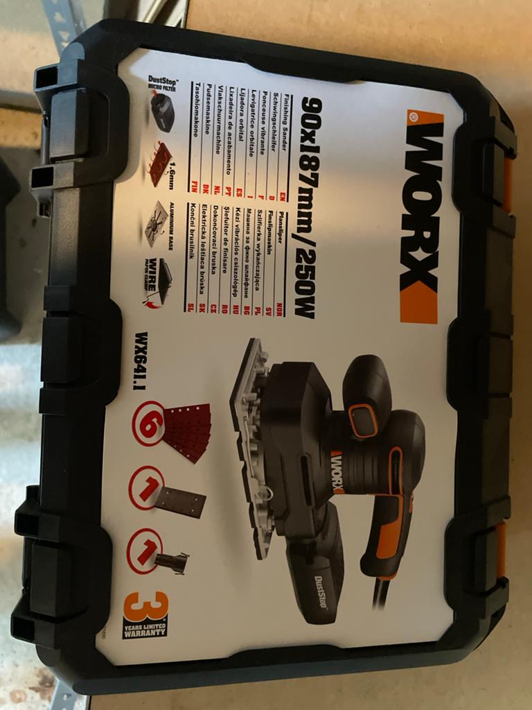 Worx WX641.1 Vlakschuurmachine 250W met koffer, Doe-het-zelf en Verbouw, Gereedschap | Schuurmachines, Ophalen of Verzenden, Gebruikt