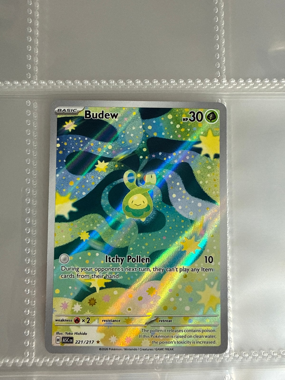 Pokémon Kaart Budew 221/217 ASCEN Foil, Ophalen of Verzenden, Zo goed als nieuw, Losse kaart, Foil