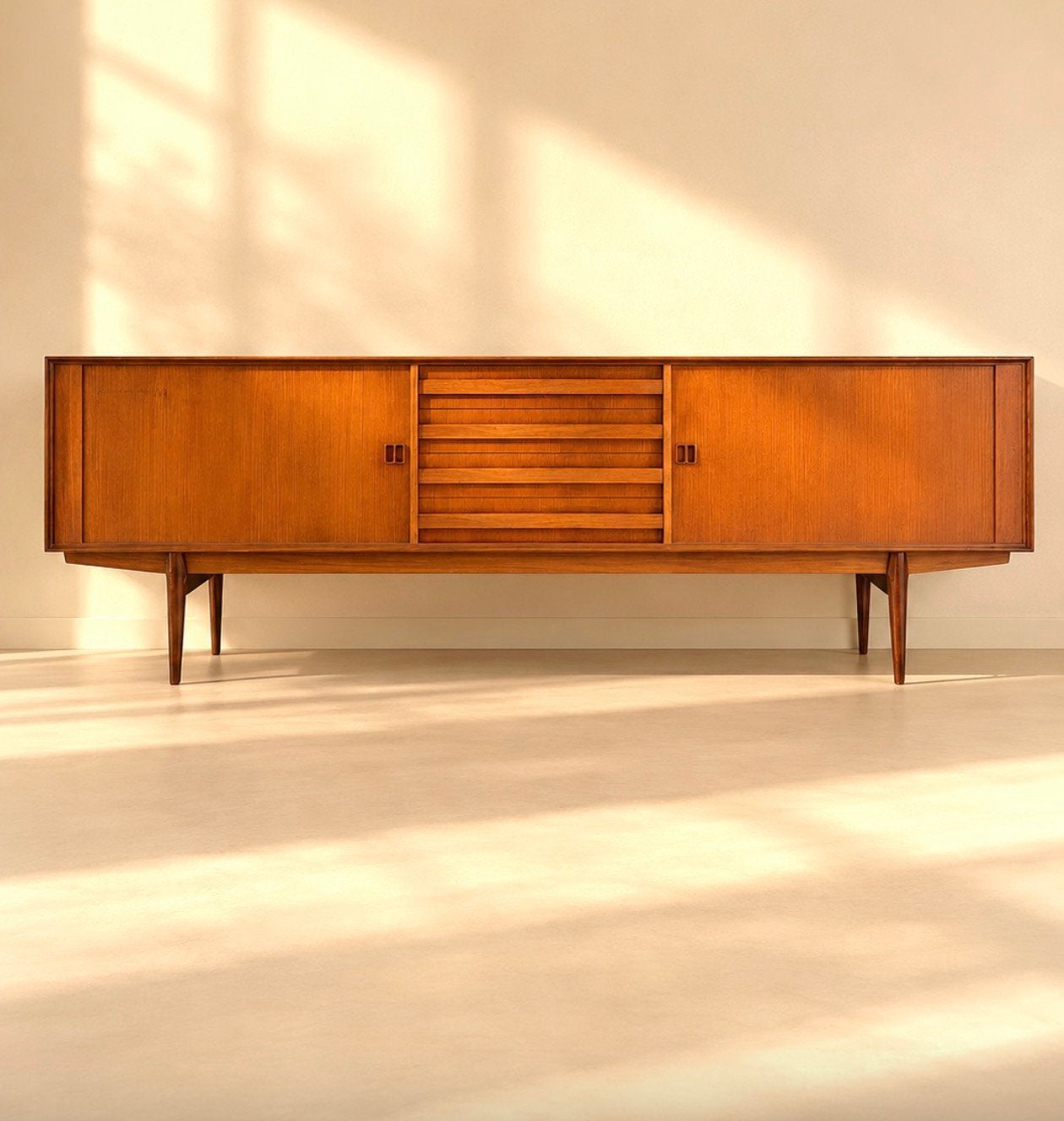 ️♥️ Vintage dressoir lowboard kast Oswald Vermaercke teak XL, Ophalen, Gebruikt, Teakhout, Met lade(s)