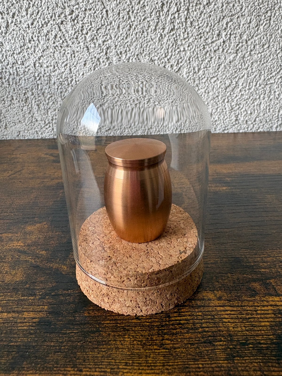 Mini Urn Rosé Goud met Glazen Stolp | Herinneringsurn, Glas, Ophalen of Verzenden, Nieuw, Handgemaakt