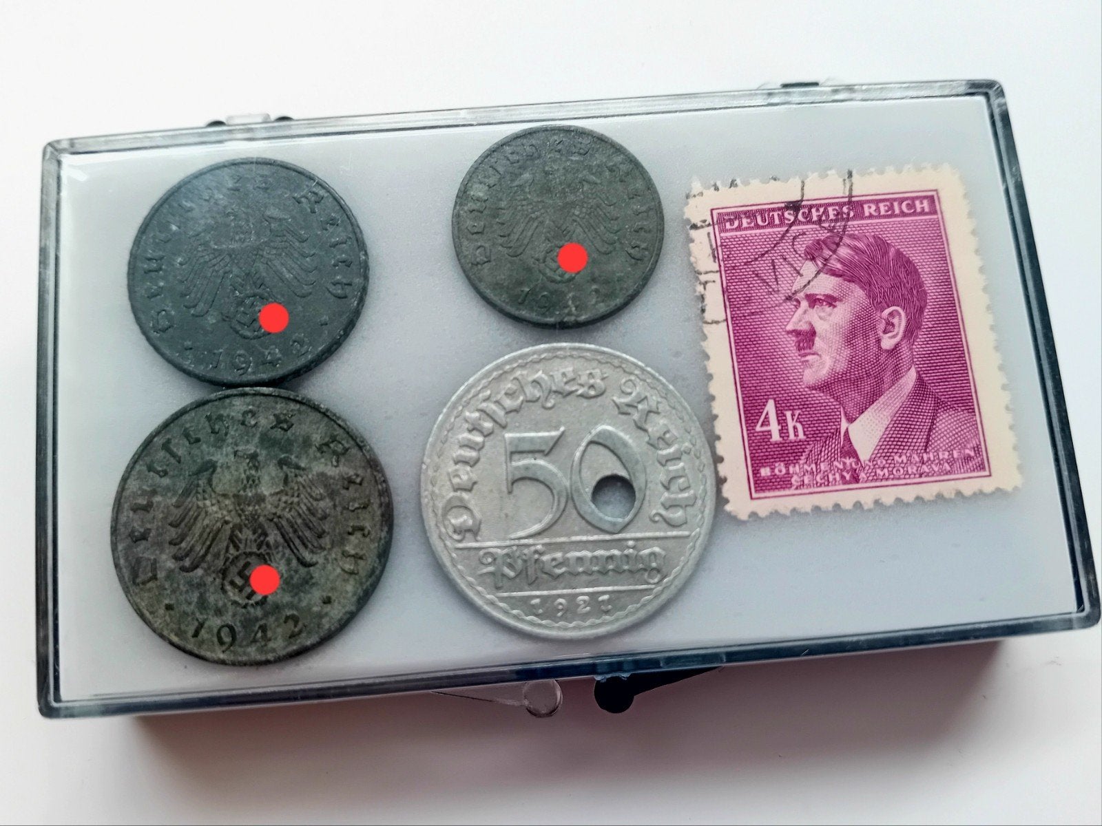 WO2 Reichspfennig Set - 4 Munten (Zink/Alu) & Postzegel, Verzamelen, Ophalen of Verzenden, Overige soorten, Duitsland, Overige typen