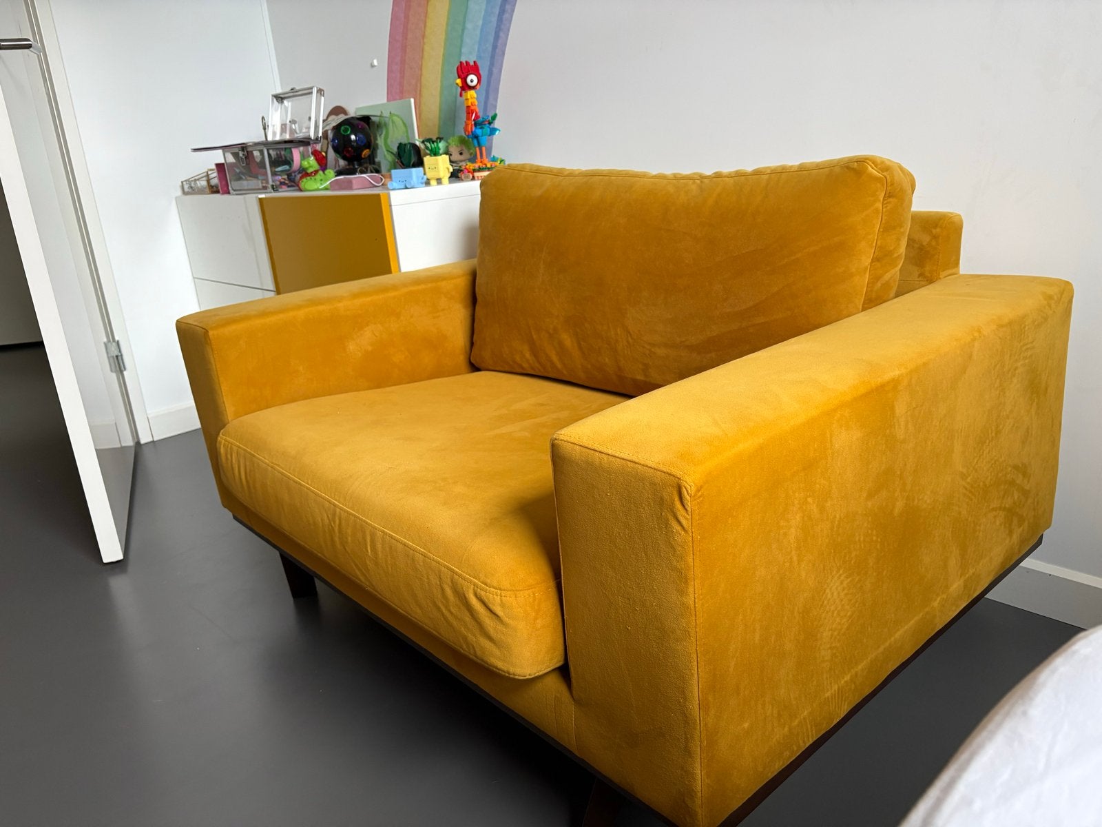 NOUS living loveseat Torino velours - okergeel, Ophalen, 75 tot 100 cm, Zo goed als nieuw, 100 tot 125 cm