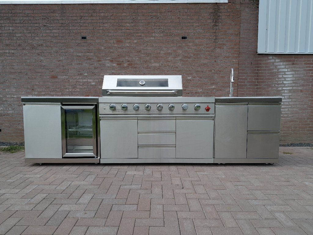 Complete Prof. buitenkeuken –BBQ koeling wasbak – RVS304/Wit, Ophalen, Nieuw, Red Dragon, Gas