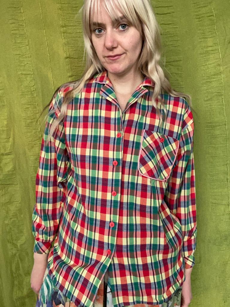 Vintage blouse / shirt / pyjama - gekleurd - geruit -38/M, Kleding | Dames, Maat 38/40 (M), Hgv, Hgv, Ophalen of Verzenden