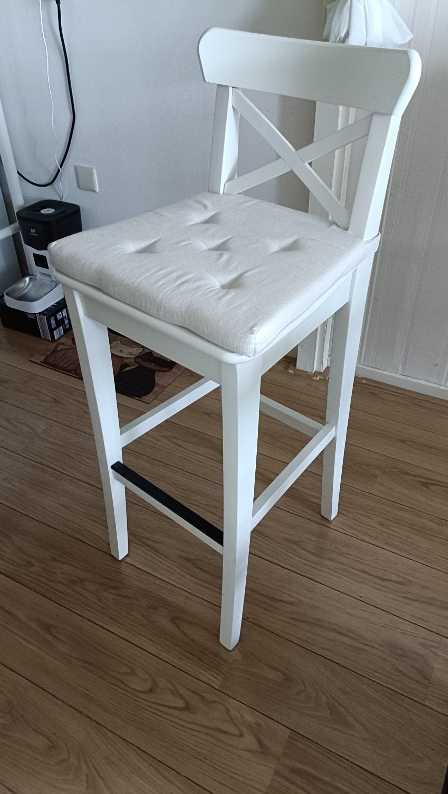 4 Barkrukken (INGOLF van IKEA) met rugleuning en kussen!, Ophalen, Gebruikt, Met voetsteun, 90 cm of meer