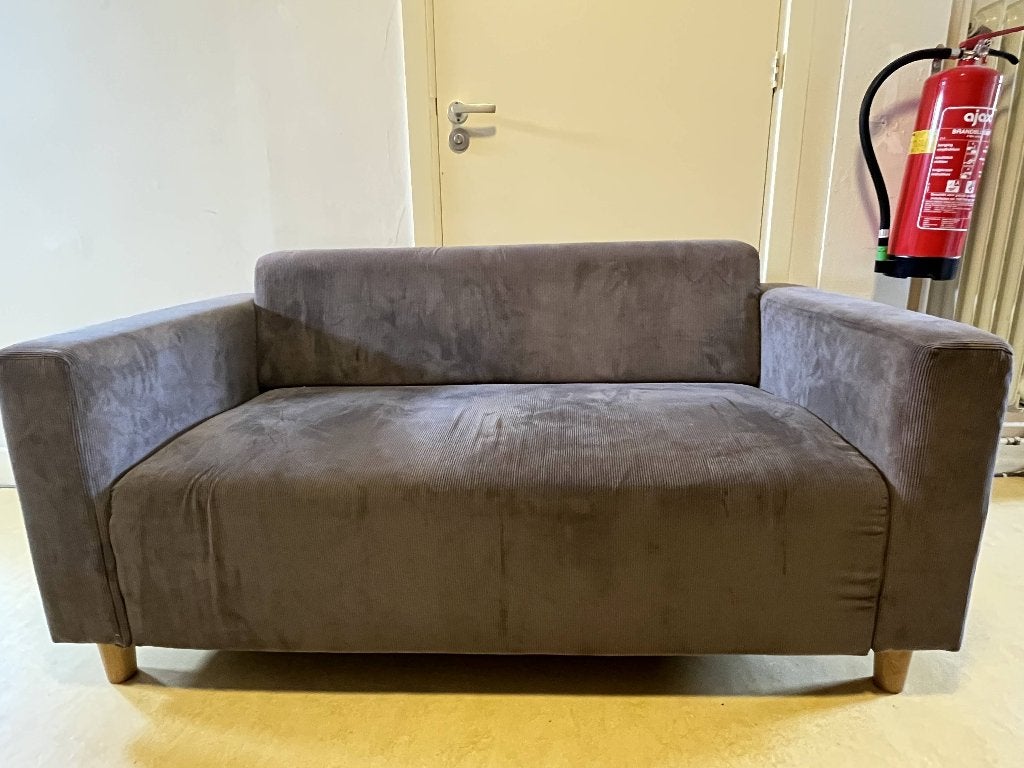 Grijs stoffen 2-zits bankje, Ophalen, Gebruikt, 150 tot 200 cm, Tweepersoons