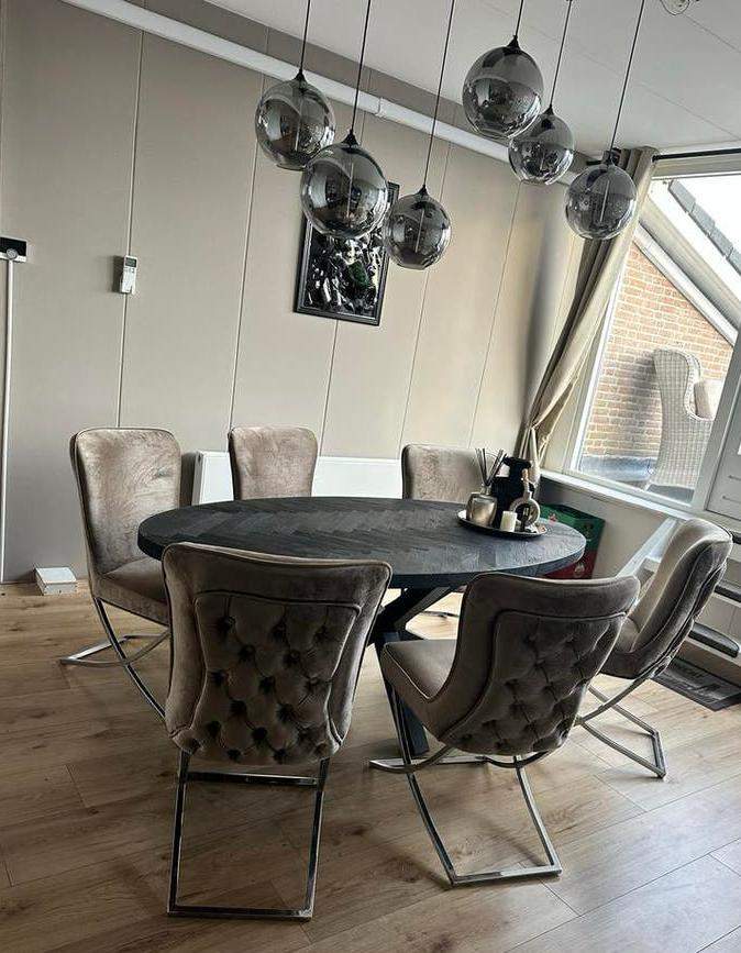 6 Luxe Eetkamerstoelen - Comfortabel en Stijlvol, Huis en Inrichting, Stoelen, Ophalen, Overige kleuren, Zo goed als nieuw, Stof