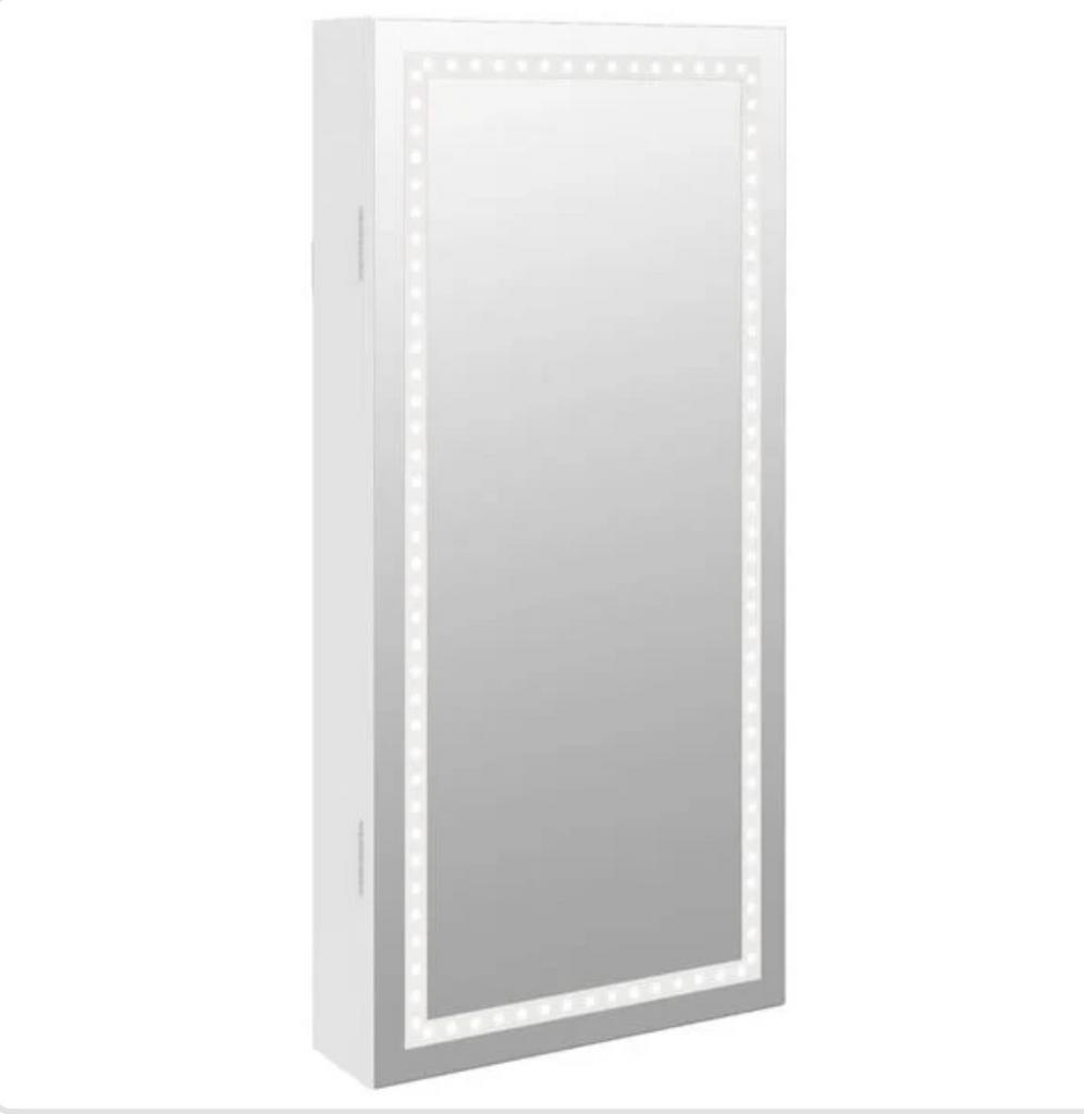 Witte Wandgemonteerde Sieradenkast met Spiegel en LED, Ophalen, Minder dan 50 cm, 100 tot 150 cm, Nieuw