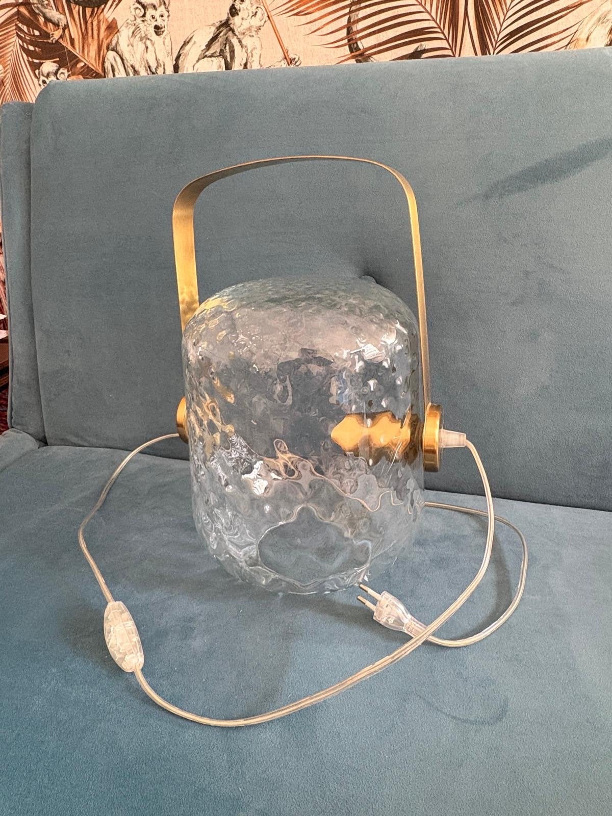 Moderne tafellamp met glazen kap en messing handvat, Ophalen, Met schakelaar, E27 (groot), Modern