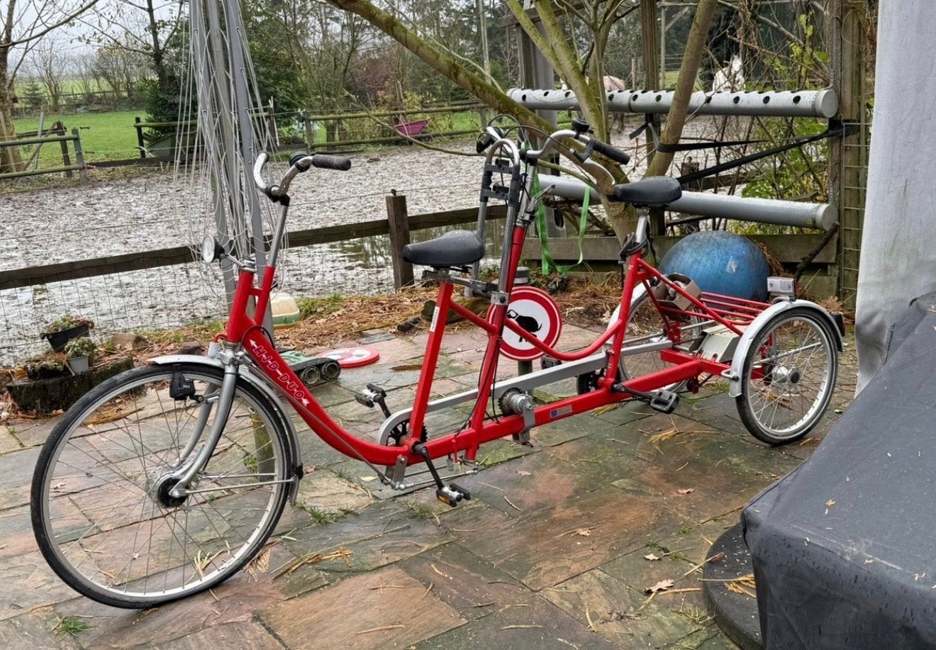 Unieke tandem driewieler - Samen fietsen, achterop sturen, Ophalen, Gebruikt, Trommelrem