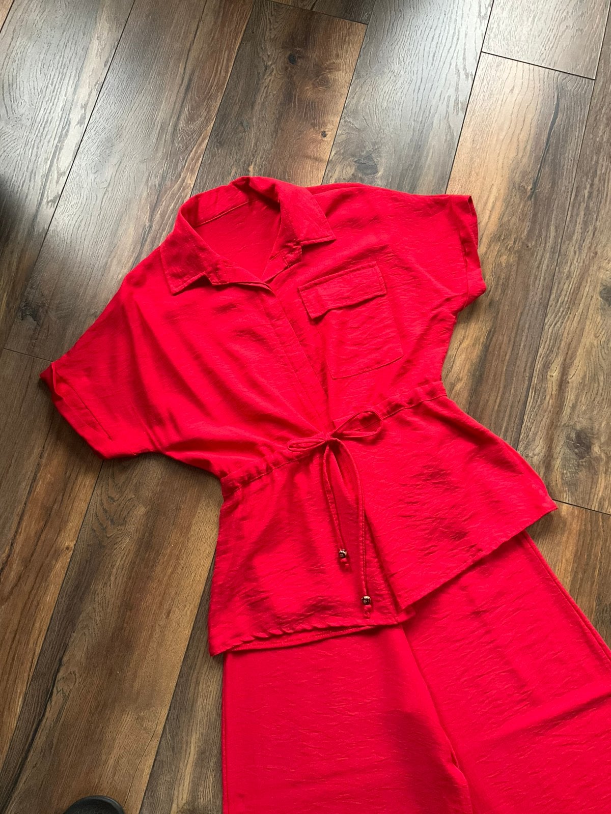 Set: wide fit broek en blouse, linnen look, Terstal, maat S, Kleding | Dames, Ophalen, Zo goed als nieuw, Maat 38/40 (M), Rood
