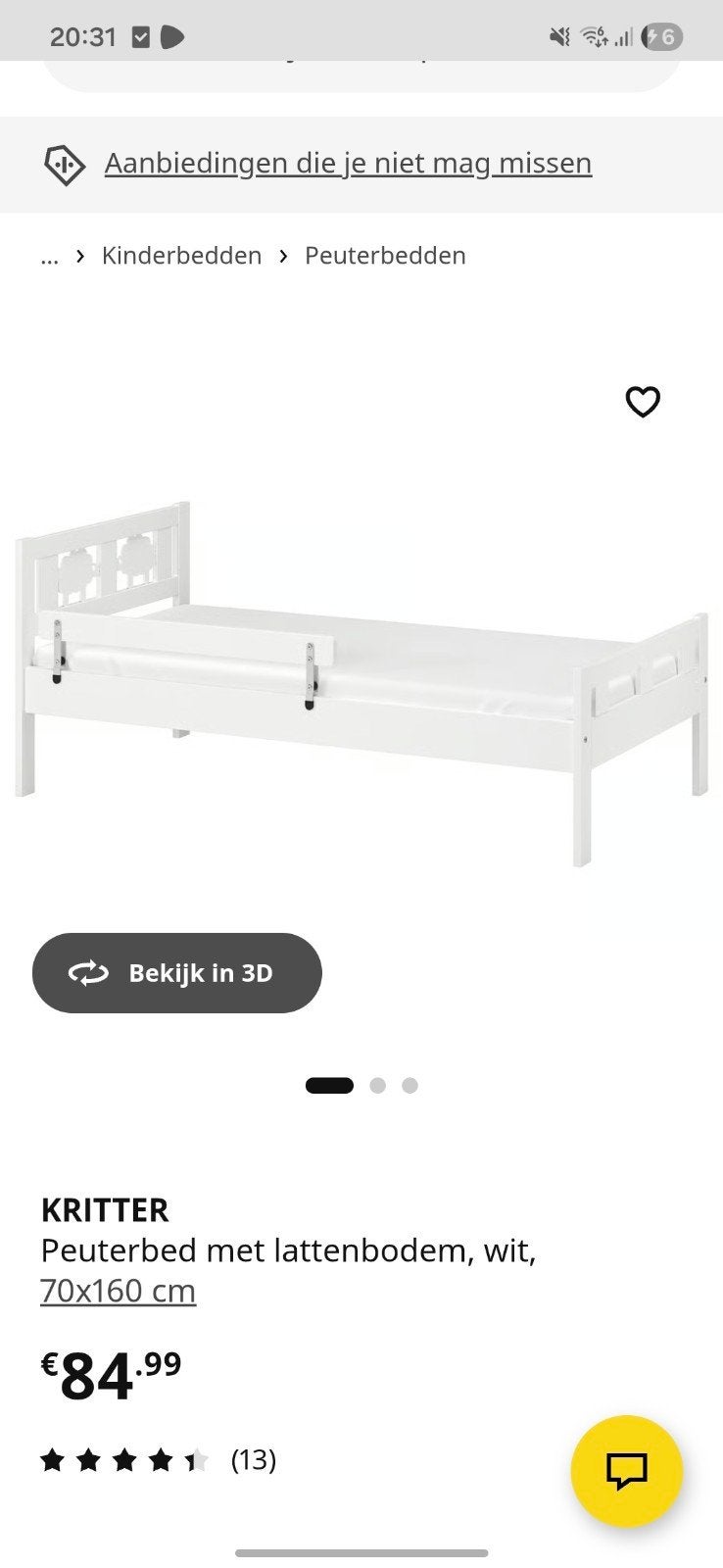 Kritter peuterbed met matras, Gebruikt, 70 tot 85 cm, 140 tot 160 cm, Ophalen