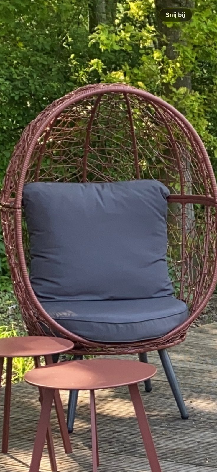 Mooie thin stoel met kussens en 2 tafels, Ophalen, Zo goed als nieuw, Wicker
