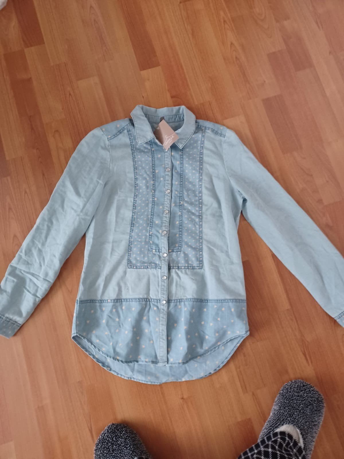 NAF NAF spijkerblouse met hartjesprint, Blauw, Nieuw, Ophalen of Verzenden, NAF NAF