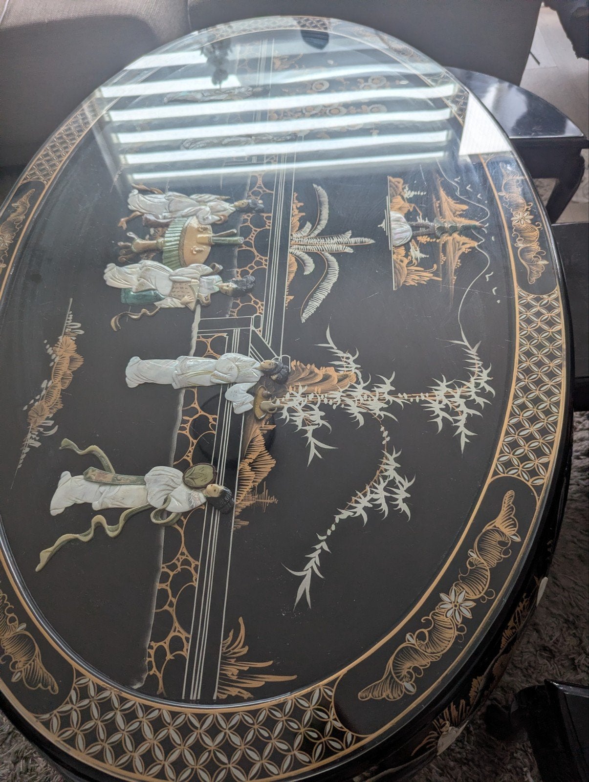 Chinese salontafel zwart antiek, Ophalen, Gebruikt, 100 tot 150 cm, 50 tot 100 cm