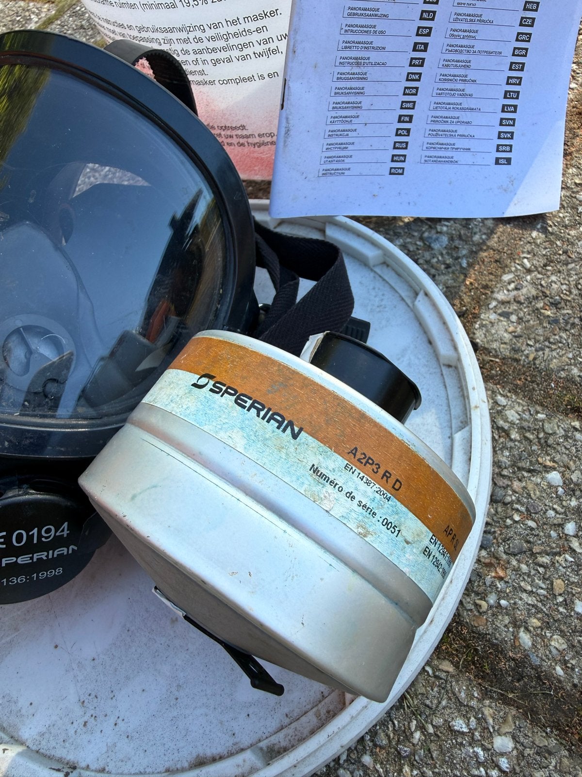 Sperian Panoramasque Volgelaatsmasker met Cartridge en Emmer, Ophalen of Verzenden, Gebruikt, Volgelaatsmaskers