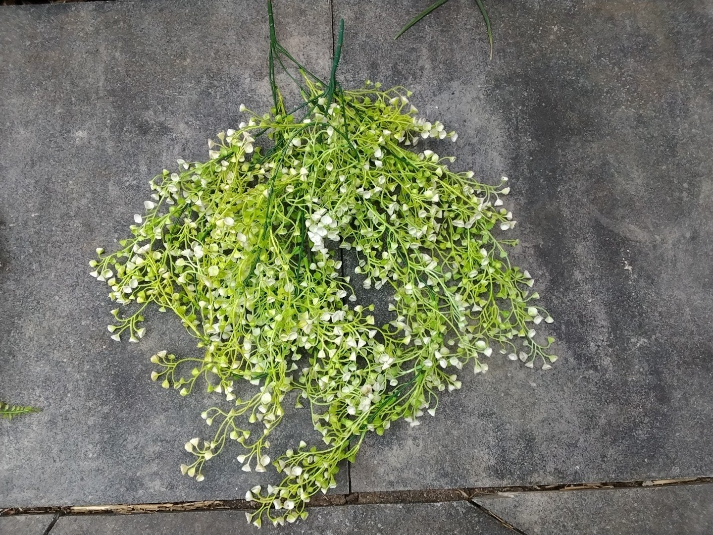Kunstplantje met witte bloemetjes - fris groen 2 stuks, Ophalen