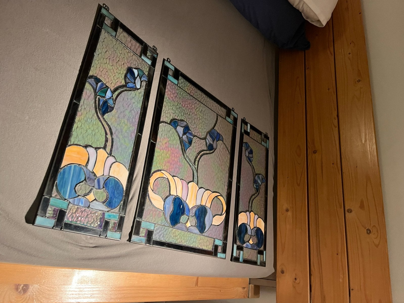 Set van 3 Tiffany-stijl glas-in-lood panelen handgemaakt, Antiek en Kunst, Ophalen of Verzenden