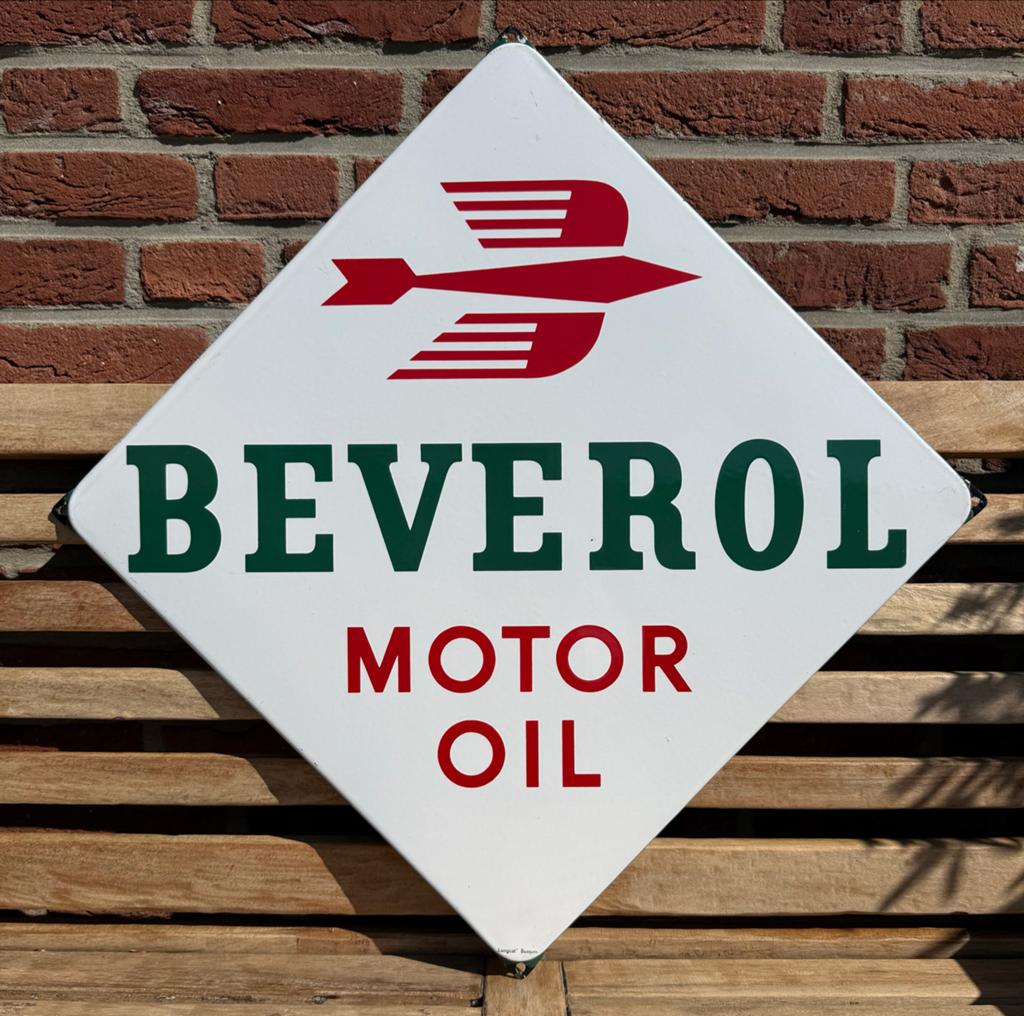 Emaille Reclamebord Beverol Motor Oil Kleine Variant, Ophalen of Verzenden, Reclamebord