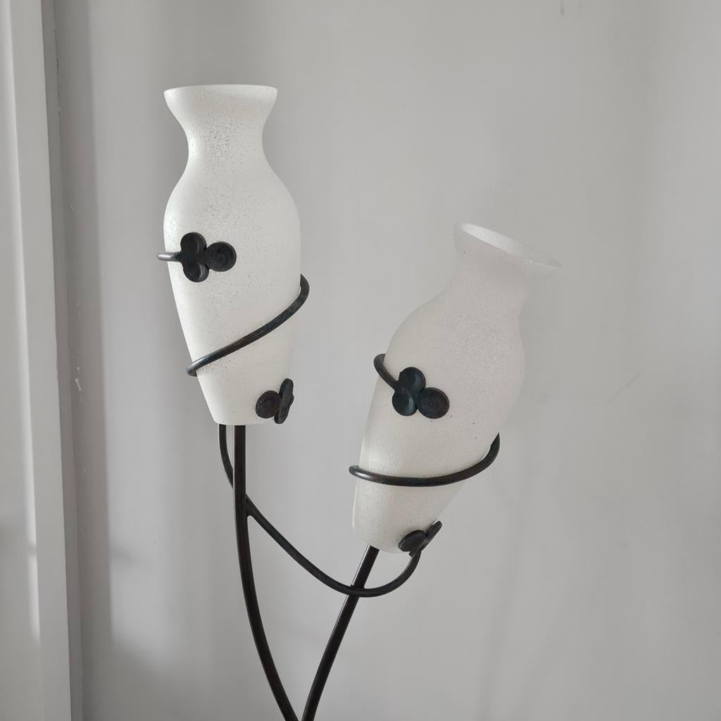 Metalen vloerlamp met glazen kappen, Ophalen, Gebruikt, Modern, Speels, Glas