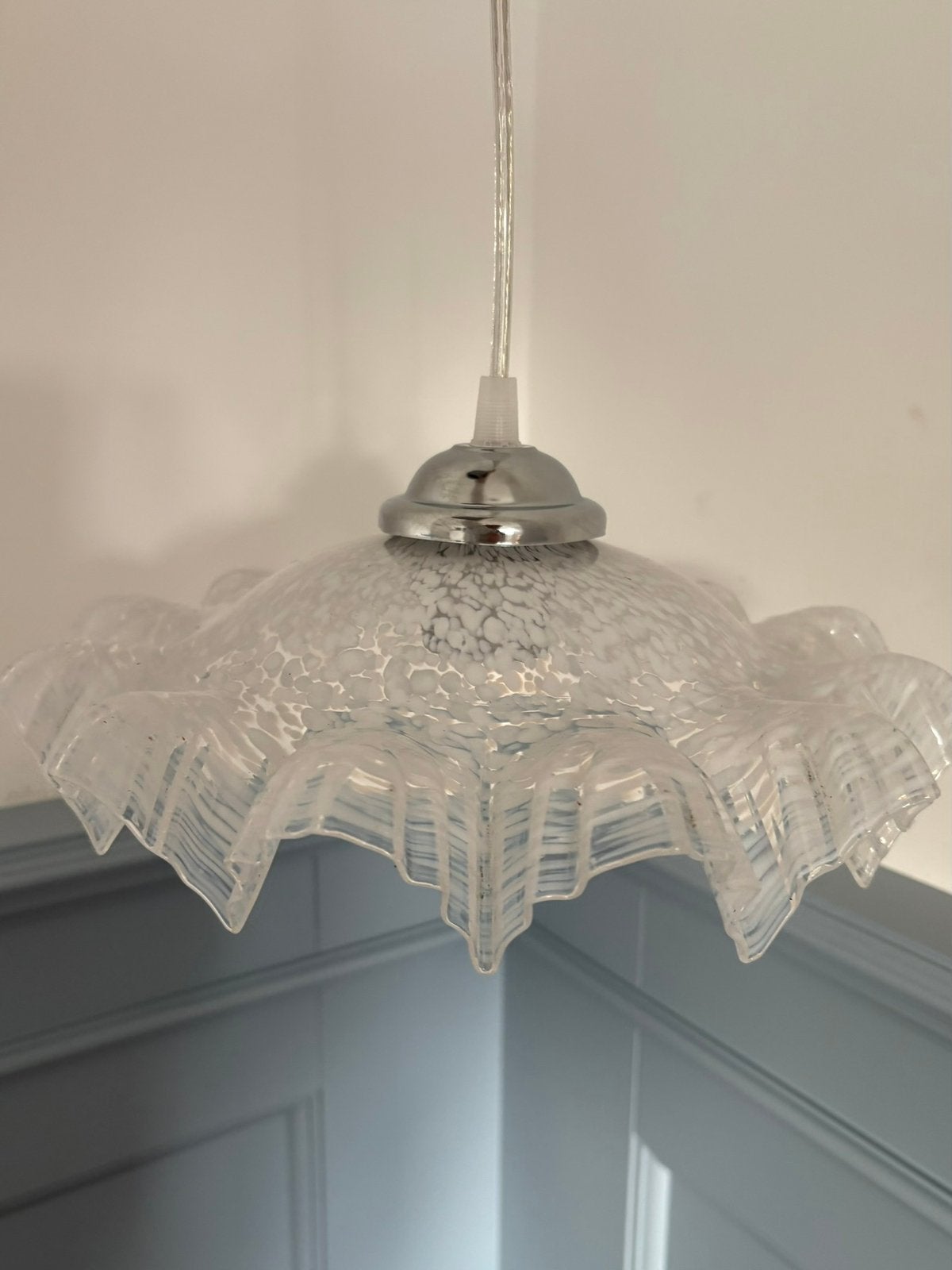 Antieke Franse piecrust hanglamp, clichy lamp, art deco, Antiek en Kunst, Antiek | Lampen, Ophalen of Verzenden