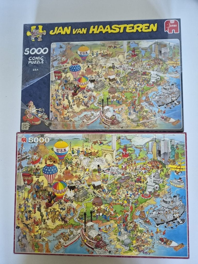Zeldzame combi 2x Jan van Haasteren 5000 stukjes U.S.A., Verzenden, Meer dan 1500 stukjes, Zo goed als nieuw, Legpuzzel