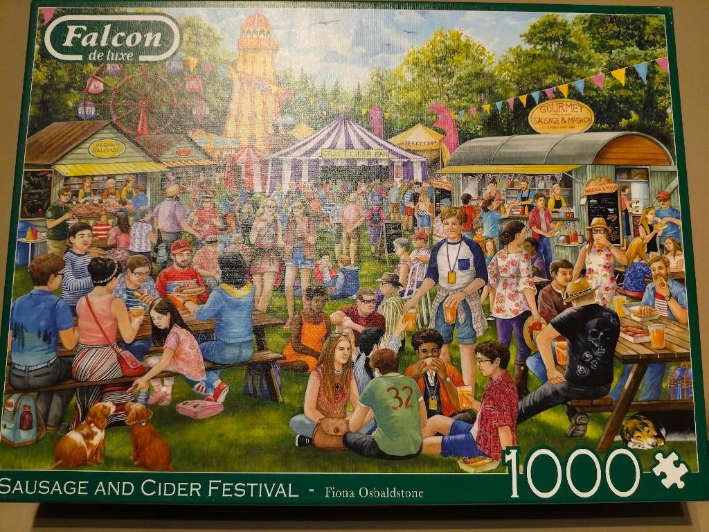 Falco puzzel Sausage and cider festival te koop 1000 st, Ophalen of Verzenden, 500 t/m 1500 stukjes, Zo goed als nieuw, Legpuzzel