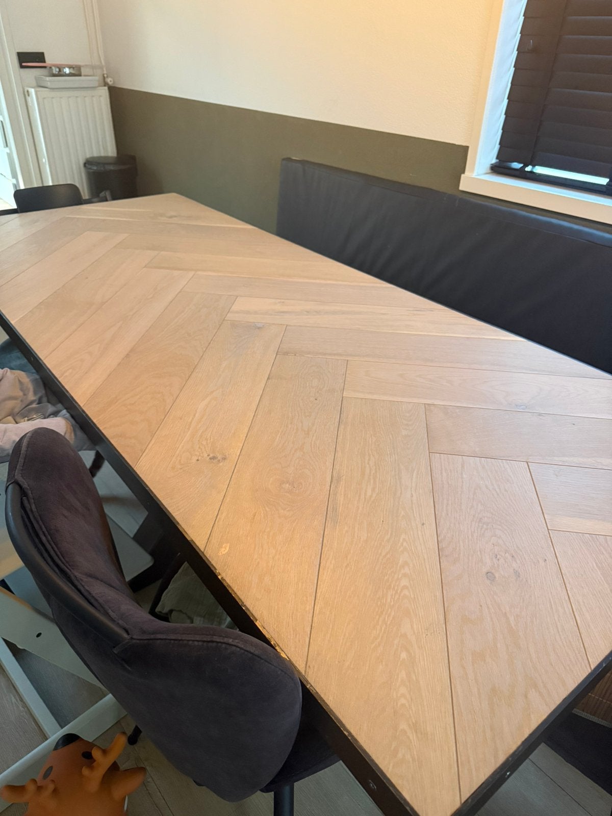 Eettafel 90x220 visgraat motief en stalen poot, Ophalen, 200 cm of meer, 50 tot 100 cm, Zo goed als nieuw