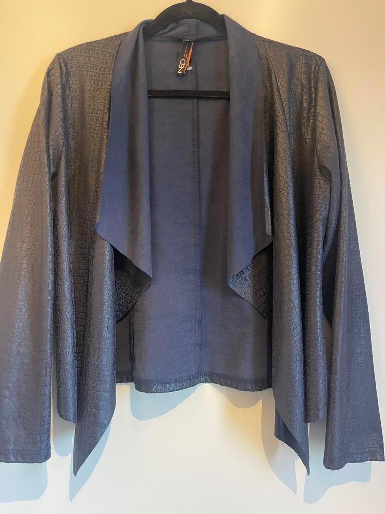NED gaaf blauw suedine stretch jasje maat XL, Blauw, Maat 46/48 (XL) of groter, Ophalen of Verzenden, Zo goed als nieuw