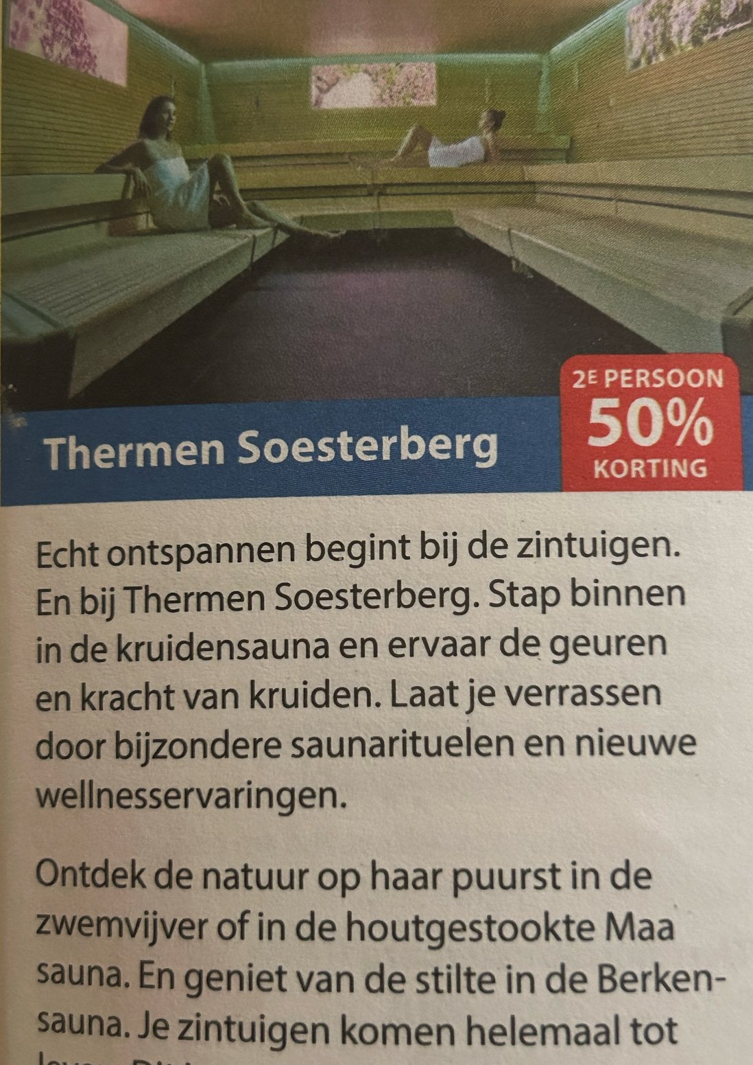 Thermen Soesterberg 25% p.p Max 4 p., Drie personen of meer, Kortingsbon, Spa of Sauna