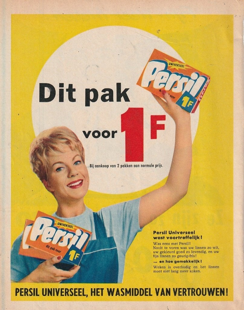 Retro reclame 1961 Persil wasmiddel wast voortreffelijk, Verzamelen, Verzenden, Overige typen