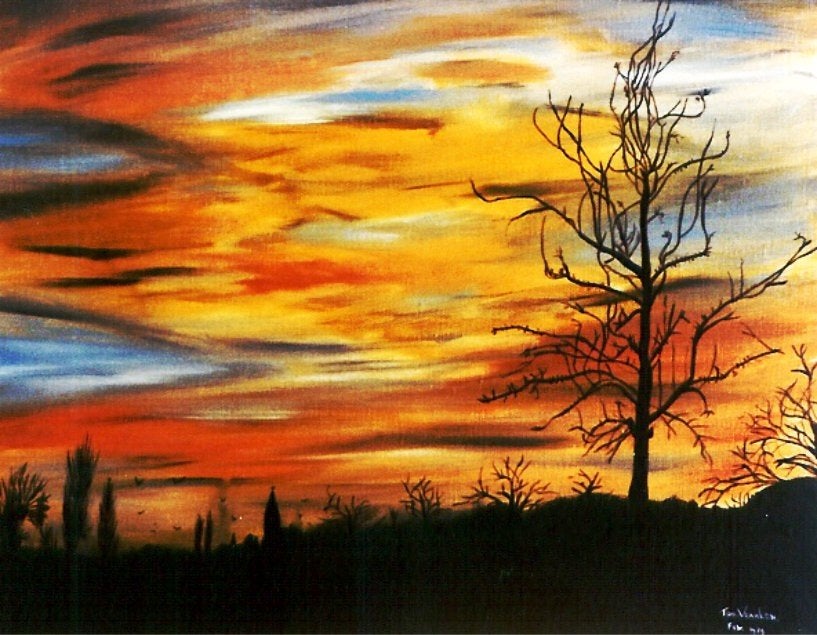 "Kleine zonsondergang"  ( Ton Vranken), Antiek en Kunst, Kunst | Schilderijen | Klassiek, Origineel werk, Doek, Realistisch, Ophalen of Verzenden