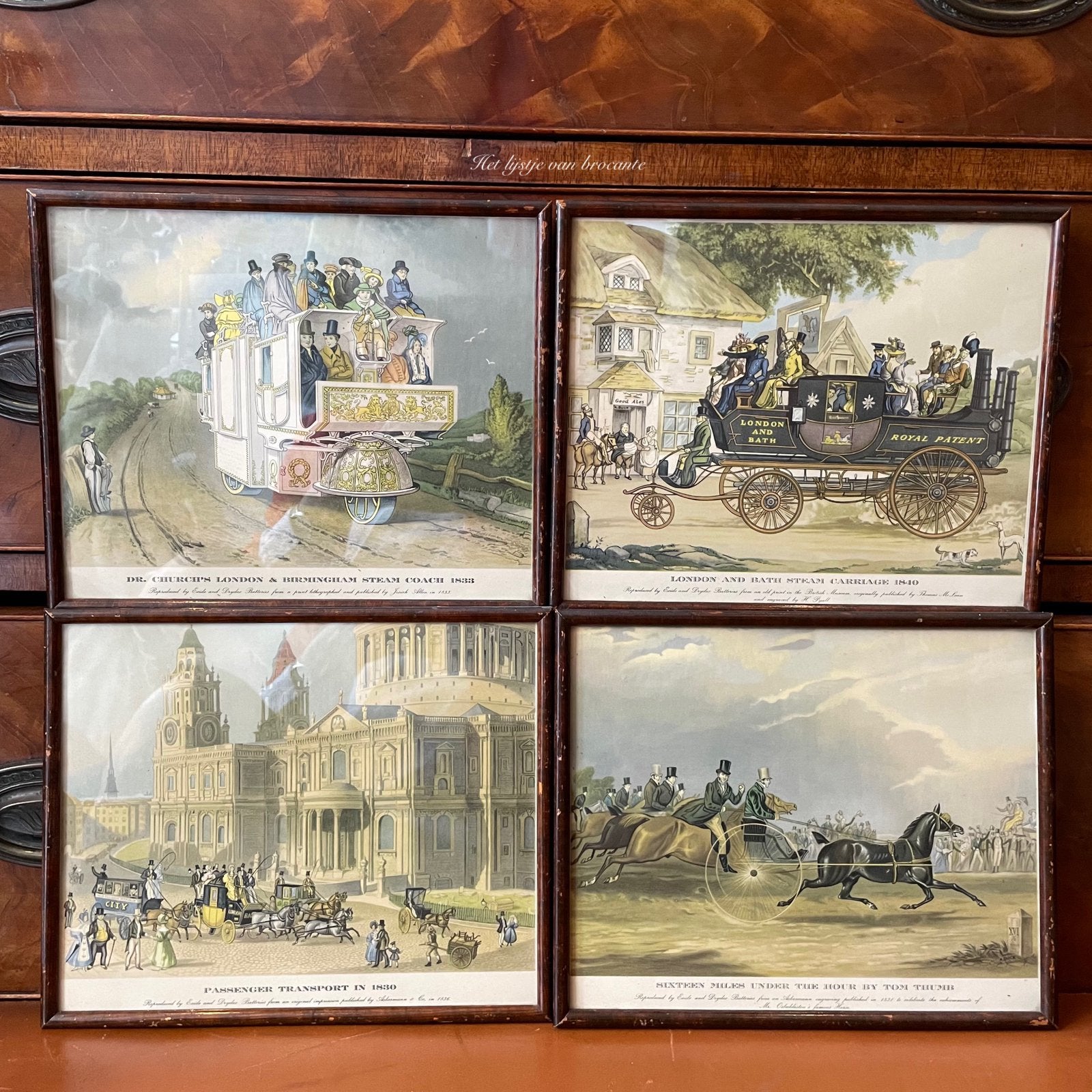 Engelse set brocante vervoers prenten 1830, Ophalen of Verzenden