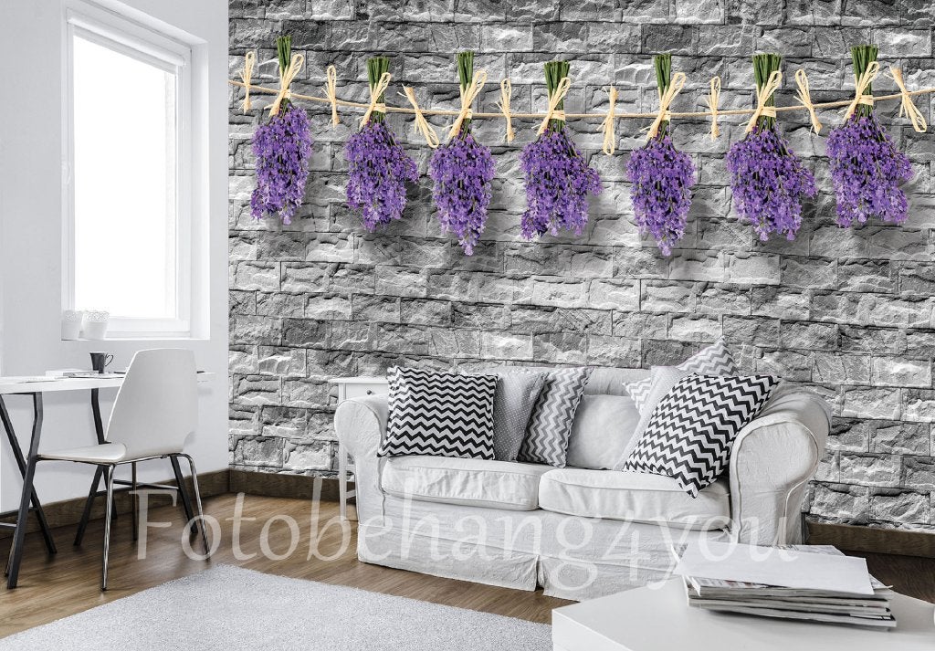 Lavendel muur fotobehang, Lavendel behang,, Verzenden, Fotobehang