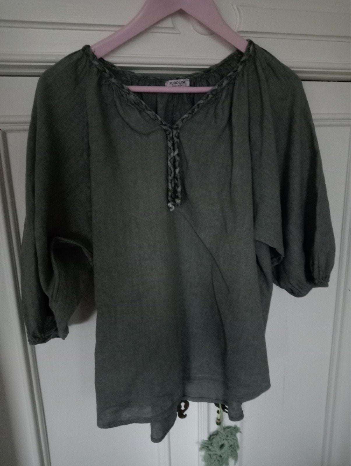 Leger groene tuniek - PURO LINO - Made in Italy, Maat 38/40 (M), PURO LINO, Ophalen of Verzenden, Korte mouw