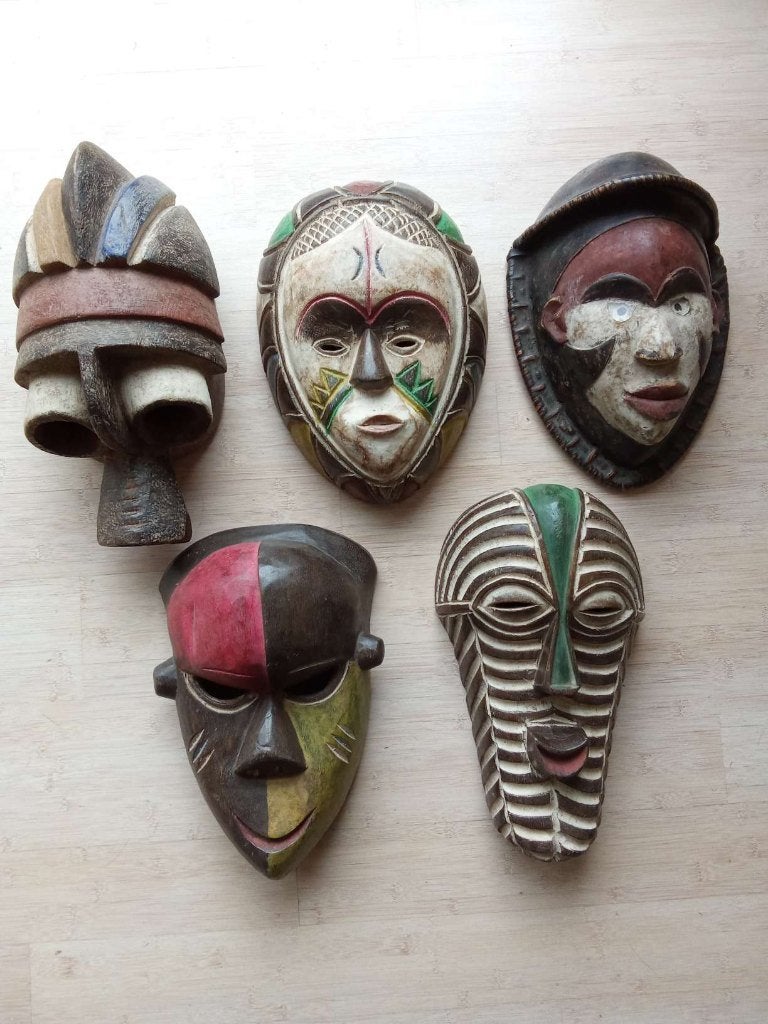 Afrikaanse maskers de Songye groep Congo - Kinshasa 5 stuks, Hout, Gesneden, Afrika, Masker