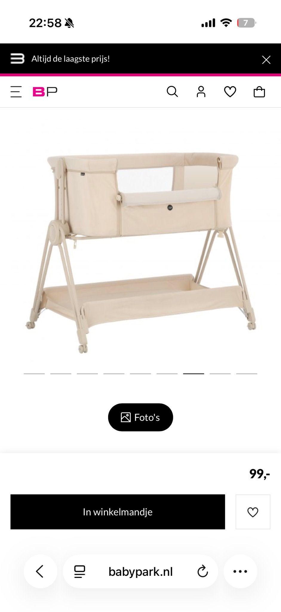Puck Co-Sleeper Claire Crème Velours - Zo goed als nieuw, Ophalen, Zo goed als nieuw, Wieg