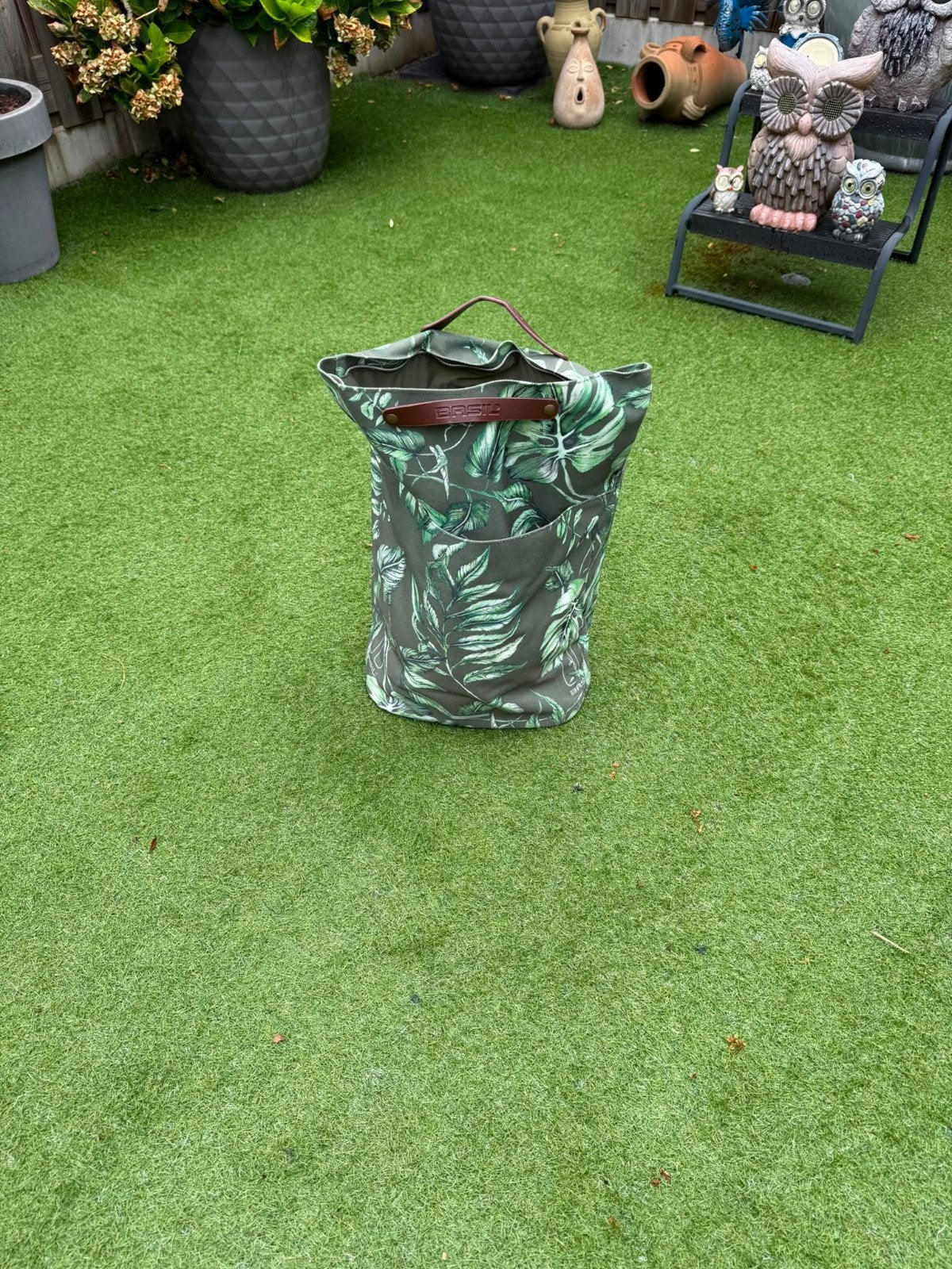 Groene fietstas met bladprint 50x40x15 cm, Ophalen of Verzenden, Gebruikt, Onbekend
