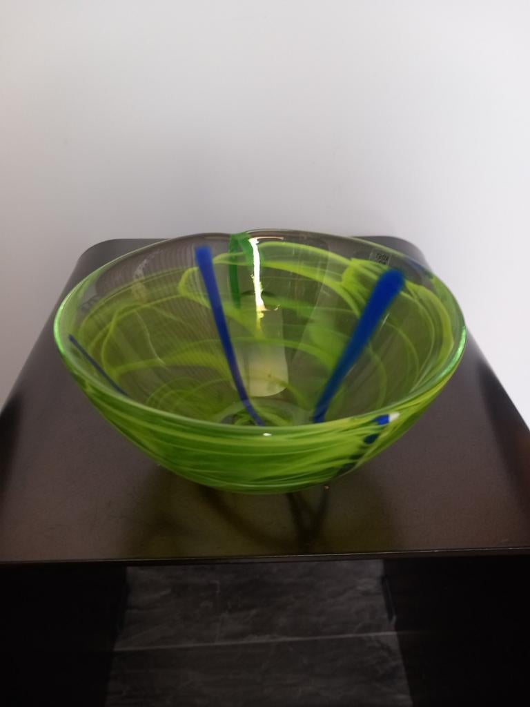 Kosta Boda glazen schaal groen, blauw, wit., Ophalen of Verzenden