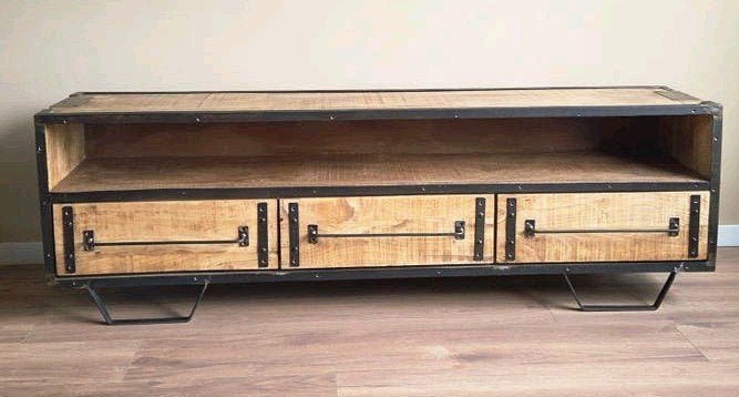 Industrieel TV-meubel van hout en metaal - 179x41x57 cm, Geen idee, 150 tot 200 cm, Geen idee, Minder dan 100 cm
