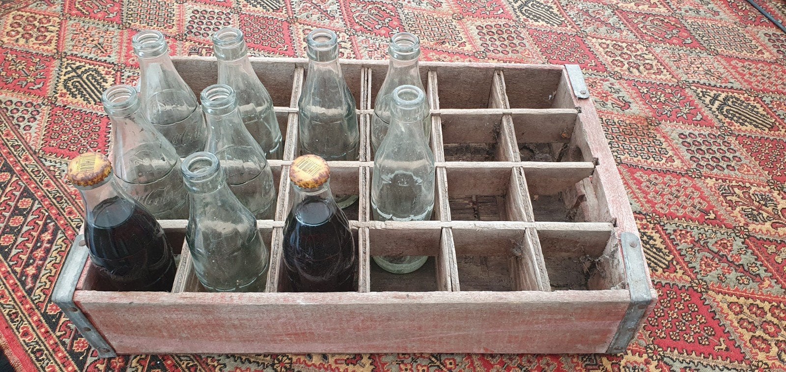 Oud Coca-Cola houten kratje met flesjes, Ophalen of Verzenden, Gebruikt, Verpakking
