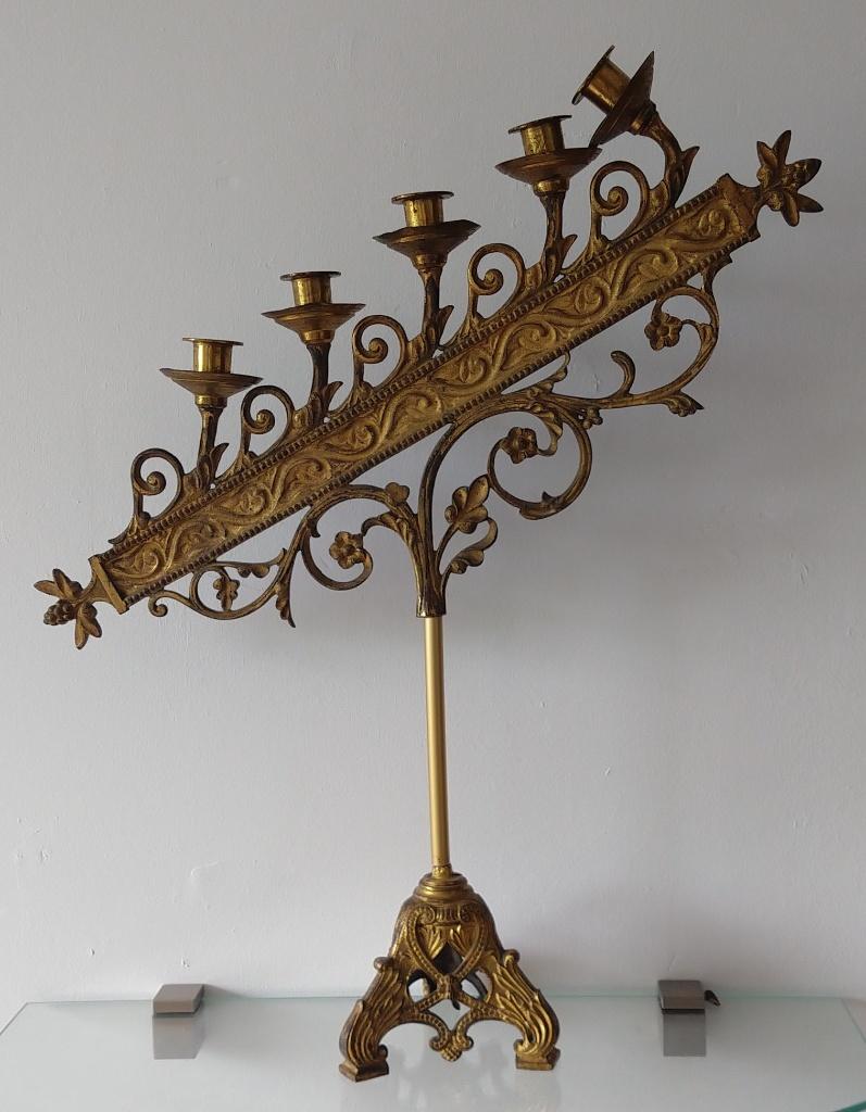 kerk kandelaar Gotisch,  koper, 5-armitg, volgnr 18, Ophalen of Verzenden, Koper of Brons