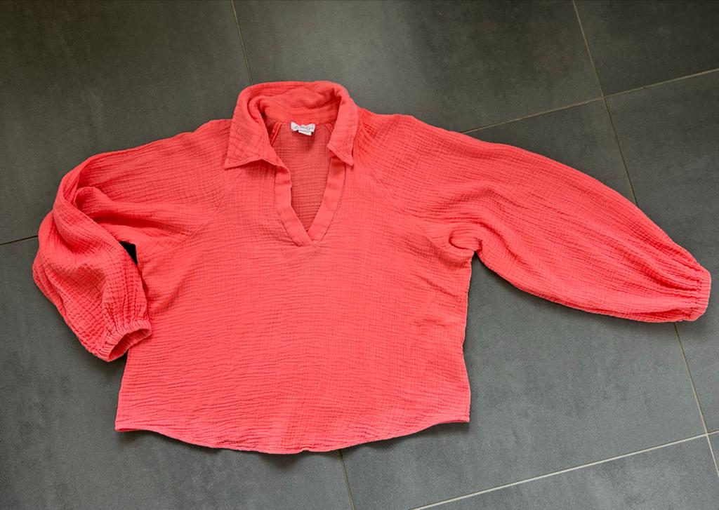 Koraalrode Cotton Club blouse maat S, Kleding | Dames, Blouses en Tunieken, Ophalen of Verzenden, Zo goed als nieuw, Maat 36 (S)