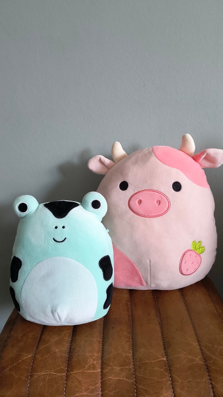 Squishmallows: Kikker (19cm) & Roze Koe Aardbei (30cm), Ophalen, Kikker, Groen, Zo goed als nieuw